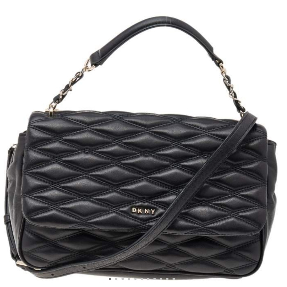 SOLD DKNY Black Diamond Quilted Lamb Leather Lara Top Handle Bag - Picture 3 of 7